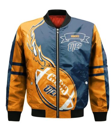 Utep Miners Bomber Jacket 3D Printed Flame Ball Pattern