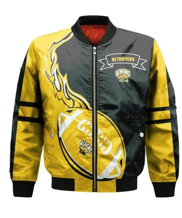 Umbc Retrievers Bomber Jacket 3D Printed Flame Ball Pattern