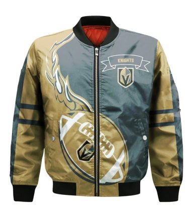 Vegas Golden Knights Bomber Jacket 3D Printed Flame Ball Pattern