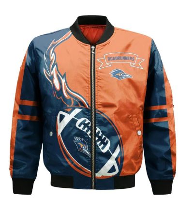 Utsa Roadrunners Bomber Jacket 3D Printed Flame Ball Pattern