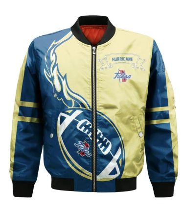 Tulsa Golden Hurricane Bomber Jacket 3D Printed Flame Ball Pattern