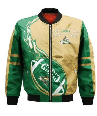 Wright State Raiders Bomber Jacket 3D Printed Flame Ball Pattern