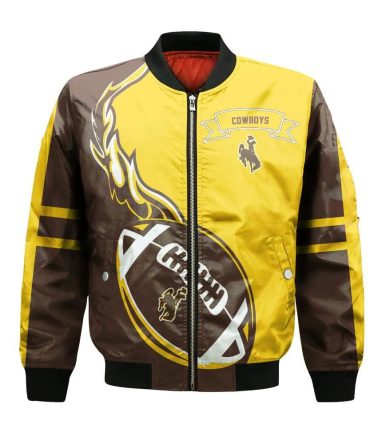 Wyoming Cowboys Bomber Jacket 3D Printed Flame Ball Pattern