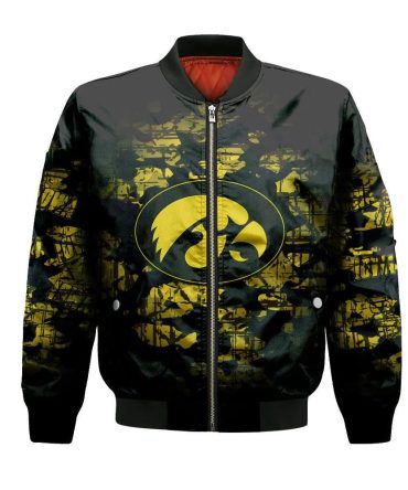 Iowa Hawkeyes Bomber Jacket 3D Printed Camouflage Vintage
