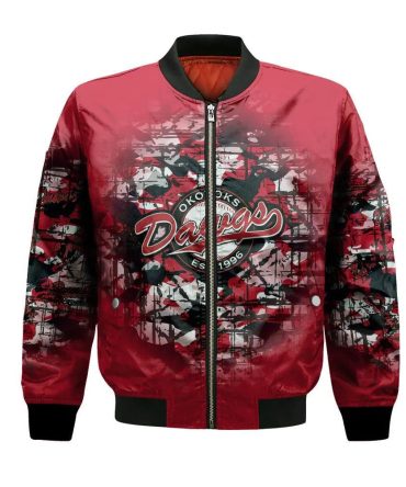 Okotoks Dawgs Bomber Jacket 3D Printed Camouflage Vintage