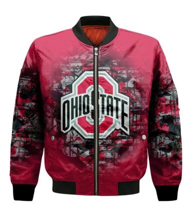 Ohio State Buckeyes Bomber Jacket 3D Printed Camouflage Vintage