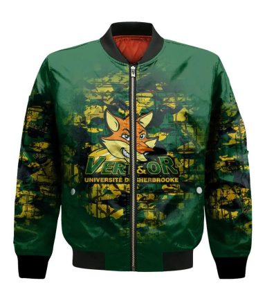 Sherbrooke Vert Et Or Bomber Jacket 3D Printed Camouflage Vintage