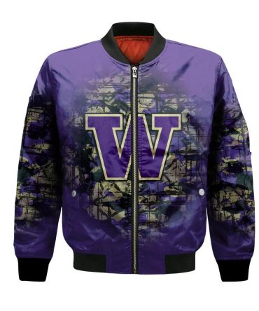 Washington Huskies Bomber Jacket 3D Printed Camouflage Vintage