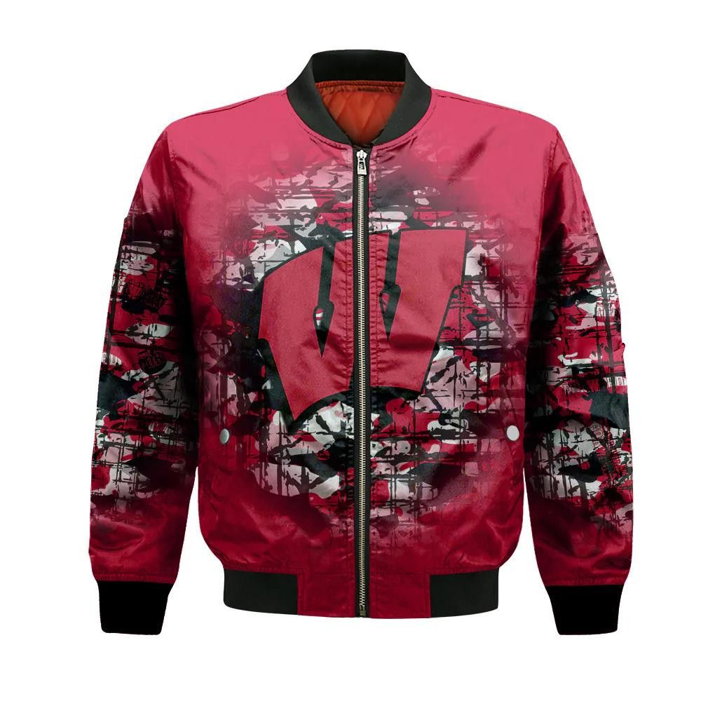 Wisconsin Badgers Bomber Jacket 3D Printed Camouflage Vintage