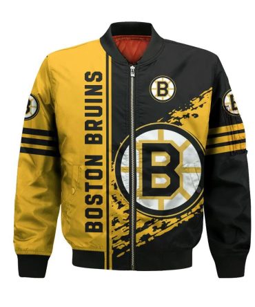 Boston Bruins Bomber Jacket 3D Printed Logo Pattern In Team Colours