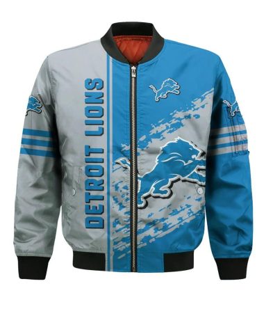 Detroit Lions Bomber Jacket 3D Printed Logo Pattern In Team Colours
