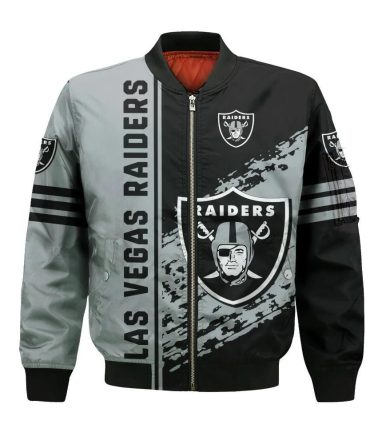 Las Vegas Raiders Bomber Jacket 3D Printed Logo Pattern In Team Colours