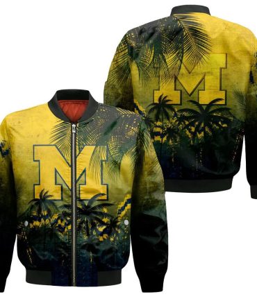 Michigan Wolverines Bomber Jacket 3D Printed Coconut Tree Tropical Grunge