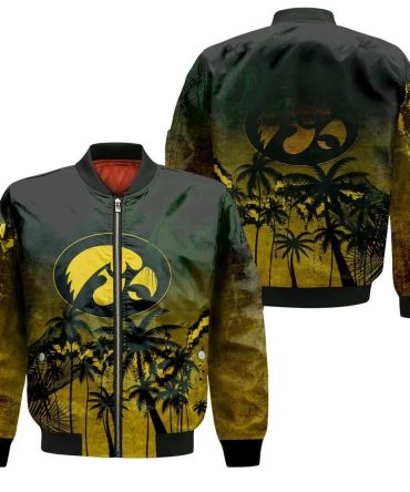 Iowa Hawkeyes Bomber Jacket 3D Printed Coconut Tree Tropical Grunge