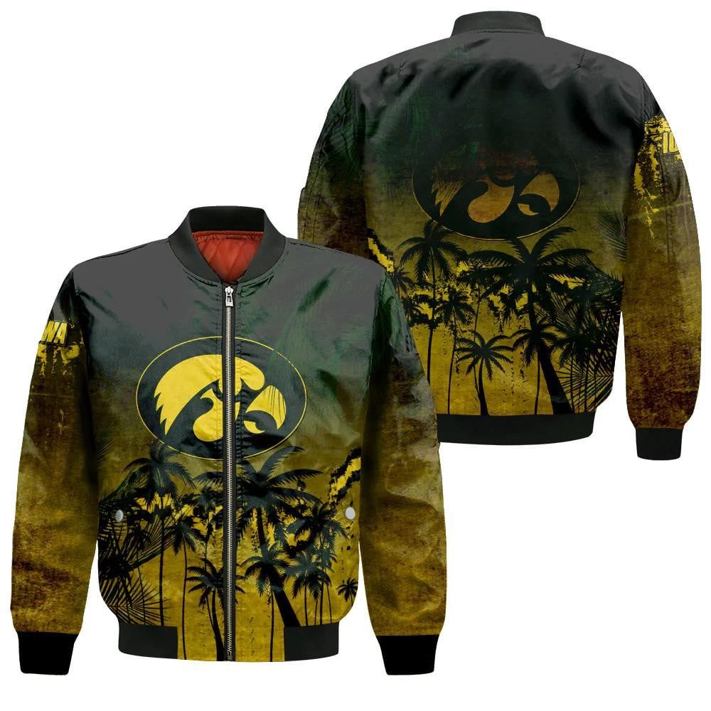 Iowa Hawkeyes Bomber Jacket 3D Printed Coconut Tree Tropical Grunge