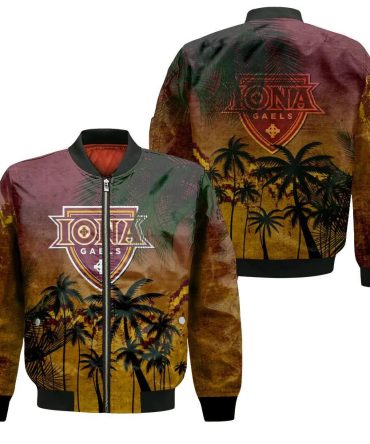 Iona Gaels Bomber Jacket 3D Printed Coconut Tree Tropical Grunge