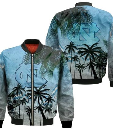 North Carolina Tar Heels Bomber Jacket 3D Printed Coconut Tree Tropical Grunge