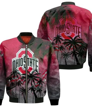 Ohio State Buckeyes Bomber Jacket 3D Printed Coconut Tree Tropical Grunge