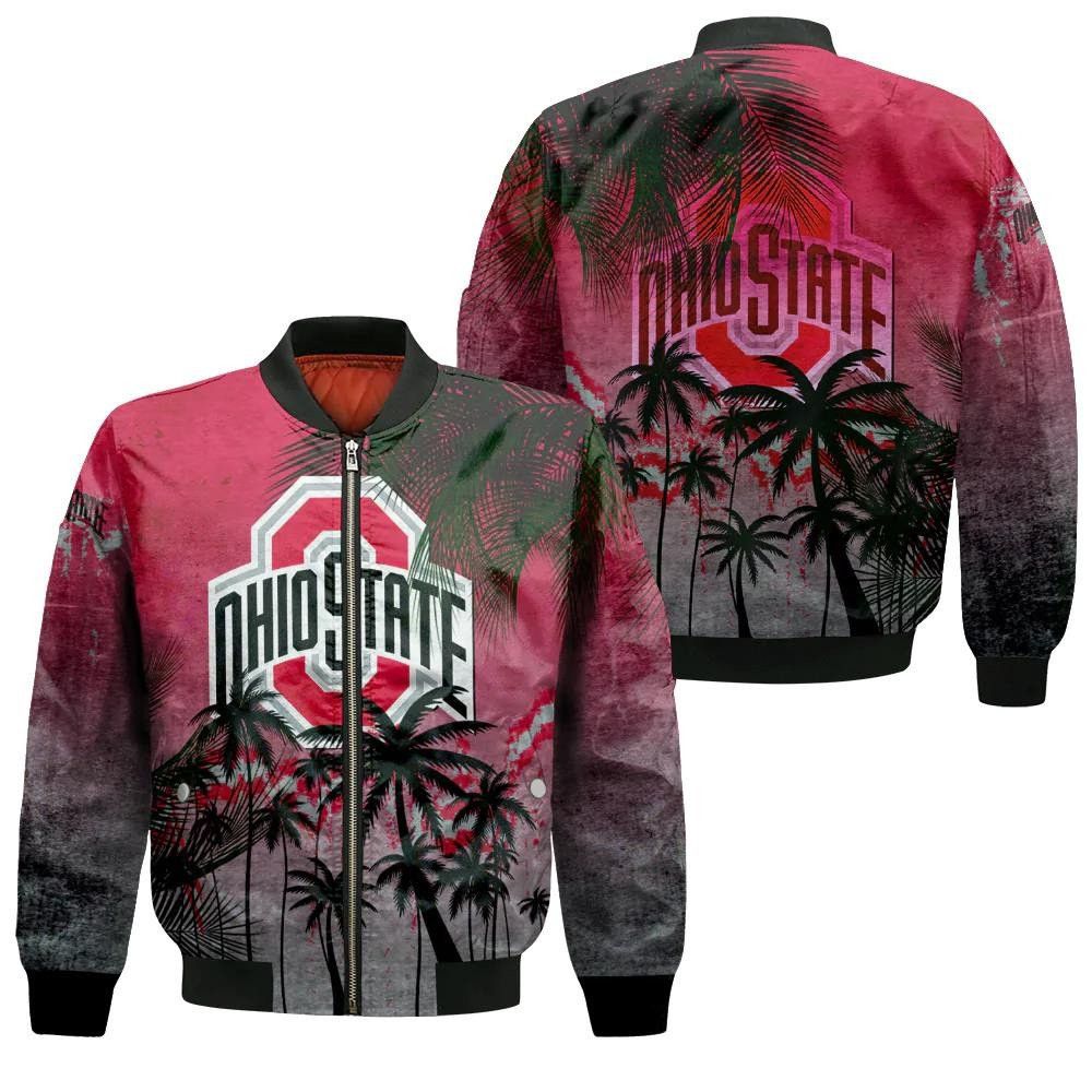 Ohio State Buckeyes Bomber Jacket 3D Printed Coconut Tree Tropical Grunge