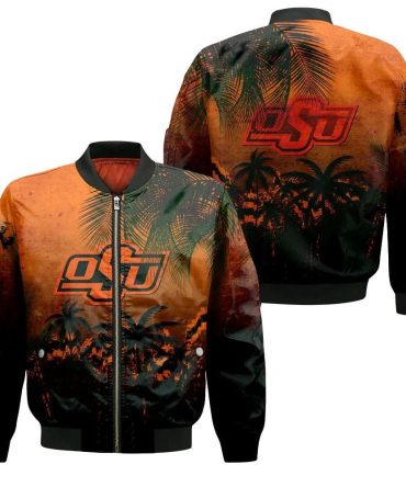 Oklahoma State Cowboys Bomber Jacket 3D Printed Coconut Tree Tropical Grunge