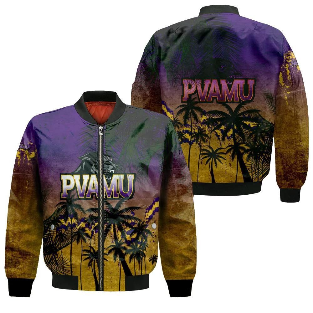 Prairie View A&M Panthers Bomber Jacket 3D Printed Coconut Tree Tropical Grunge