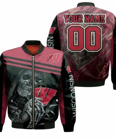 Wisconsin Badgers Skull 3D Customized Pattern Bomber Jacket
