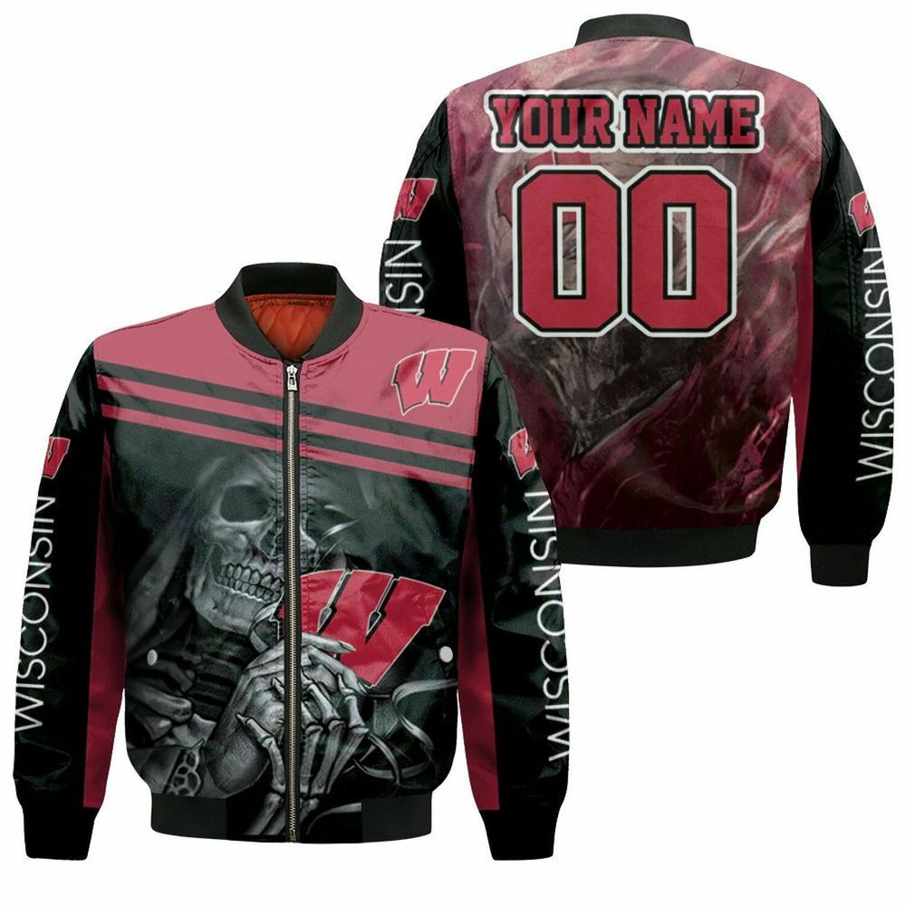 Wisconsin Badgers Skull 3D Customized Pattern Bomber Jacket