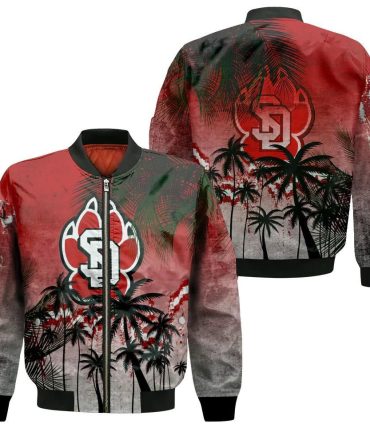 South Dakota Coyotes Bomber Jacket 3D Printed Coconut Tree Tropical Grunge