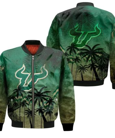 South Florida Bulls Bomber Jacket 3D Printed Coconut Tree Tropical Grunge