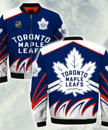 Toronto Maple Leafs Logo Pattern Bomber Jacket- Blue/White