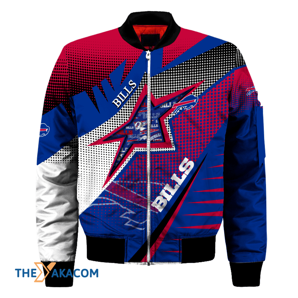 Buffalo American Football Team Bisons Bills Team Star Logo Polka Dots Pattern Gift For Fan Team Bomber Jacket Outerwear Christmas Gift
