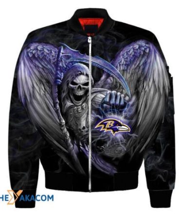 Baltimore Football Ravens S American Football Death God Gift For Fan Bomber Jacket Outerwear Christmas Gift