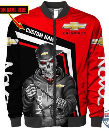 Chevrolet Nova Skeleton Snapback Custom Name Bomber Jacket