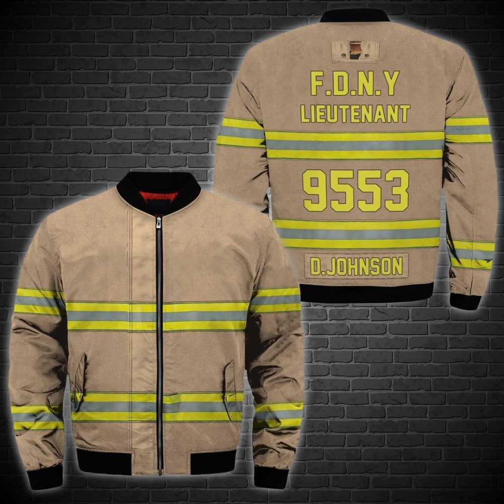 Beige Firefighter Gift Fireman Gift Personalized Firefighter Gifts Us Unisex Size Bomber Jacket