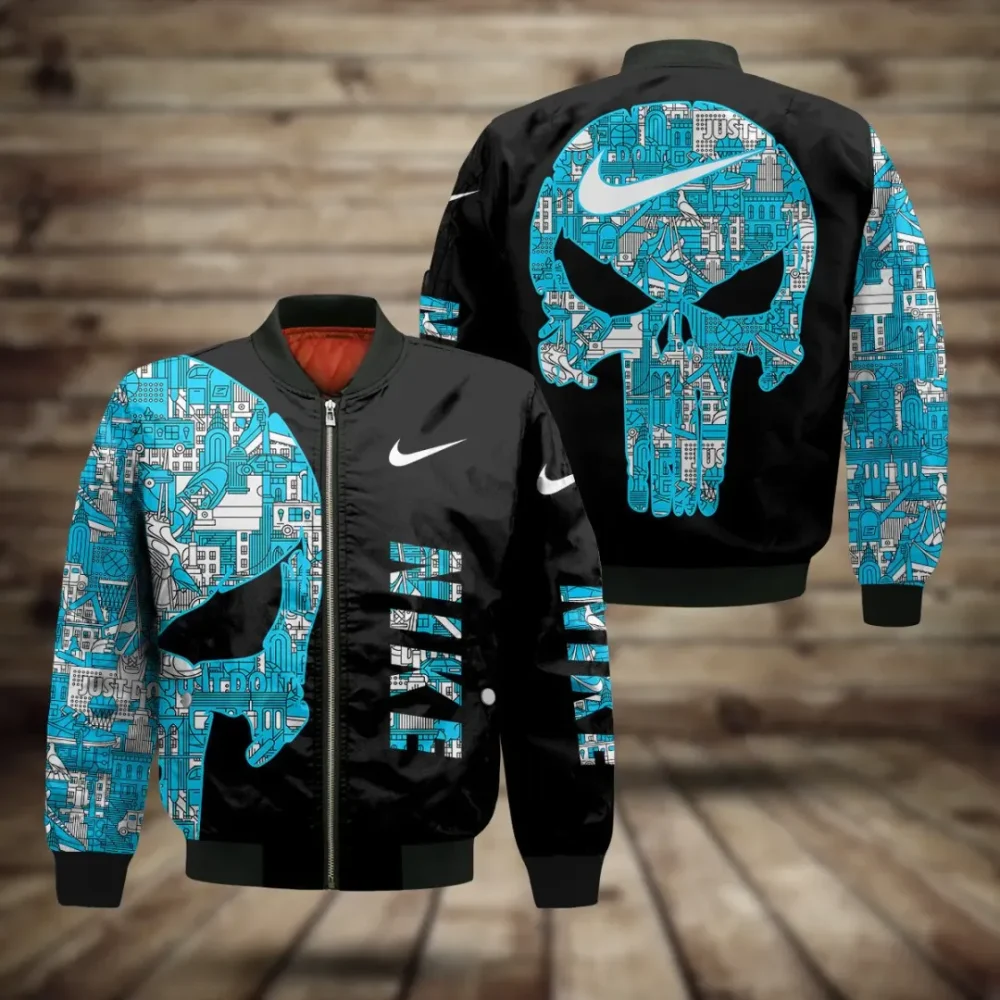 Nike Punisher Pattern Black Luxury Brand Bomber Jacket Outfit For Men Women