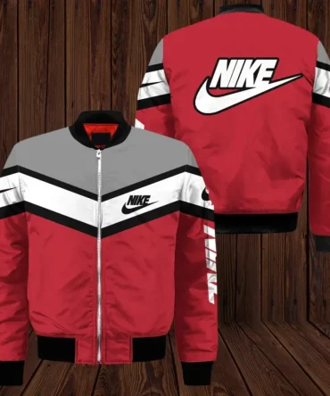 Nike Red White Grey Bomber Jacket Clothing Outfit For Men Women