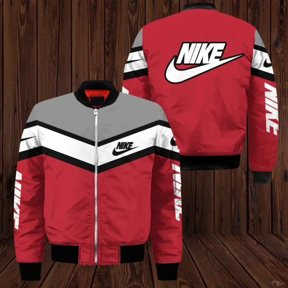 Nike Red White Grey Bomber Jacket Clothing Outfit For Men Women