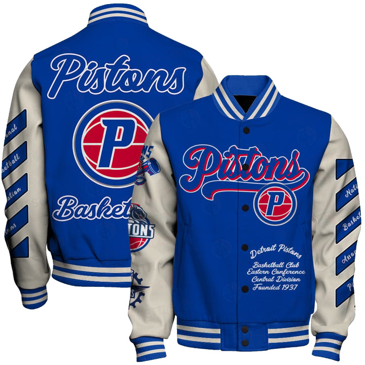 Nba Detroit Pistions Ow Basketball Varsity Jacket, Baseball Jacket