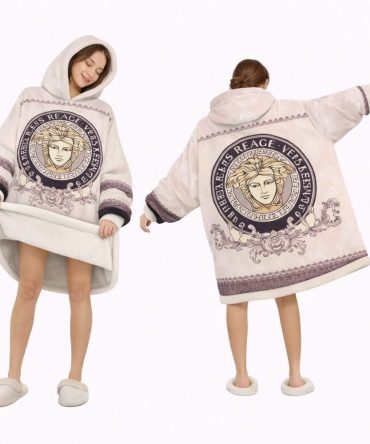 Light Pink Luxury Versace Blanket Hoodie , Cozy Wearable Blanket Hoodie