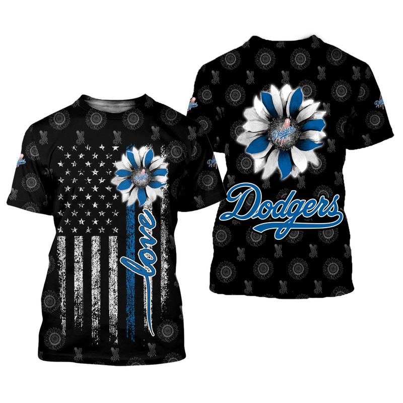 Los Angeles Dodgers Blue Flower Love Flag Shirt