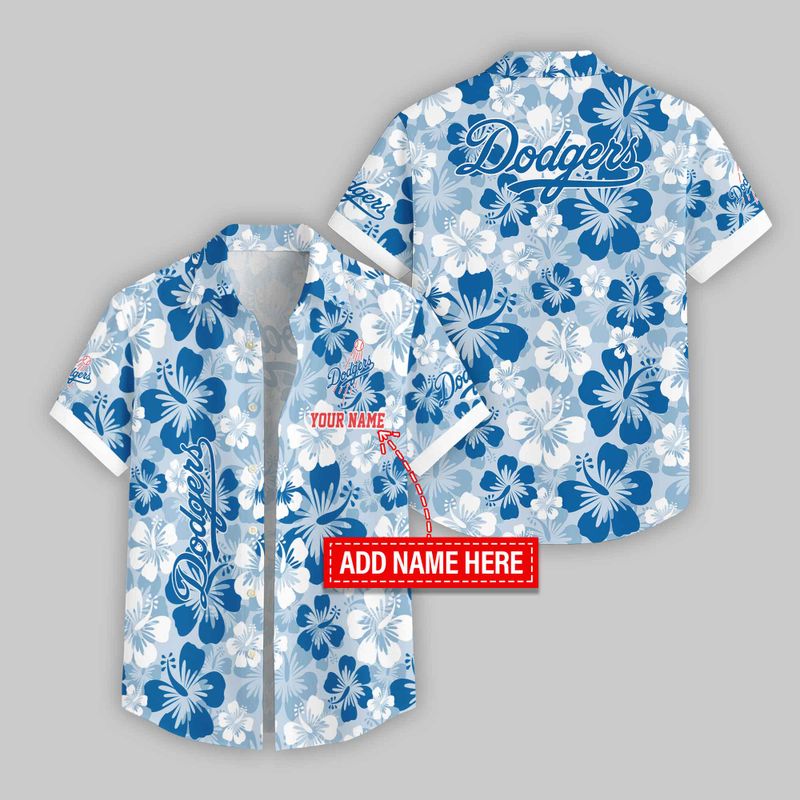 Los Angeles Dodgers Blue Hibiscus Hawaiian Shirt
