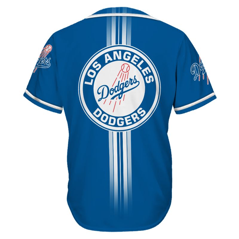 Los Angeles Dodgers Classic Stripes Custom Baseball Jersey - Image 2