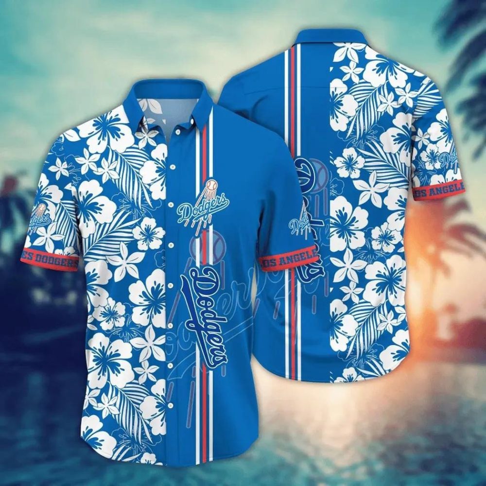 Los Angeles Dodgers Island Stripe Blossom Hawaiian Shirt