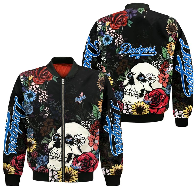 Los Angeles Dodgers Skull And Flowers Bomber Jacket