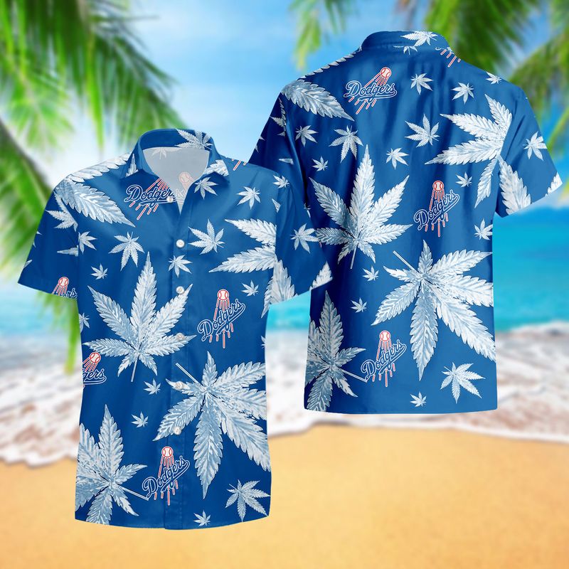 Los Angeles Dodgers Weed Pattern Leaf Hawaiian Shirt