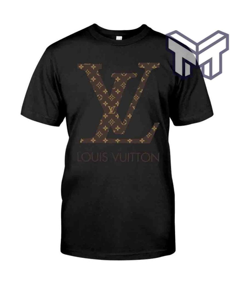 Louis Vuitton Shirt, Louis Vuitton Brown Logo Black Luxury Brand T-Shirt Gift For Men Women