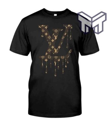 Louis Vuitton Shirt, Louis Vuitton Droppped Paint Brown Logo Black Luxury Brand T-Shirt Gift