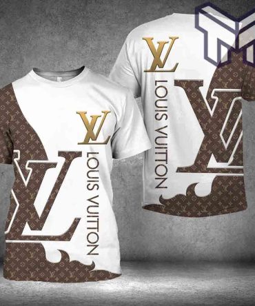 Louis Vuitton Shirt, Louis Vuitton Golden Logo Brown White Premium Outfit Luxury Brand T-Shirt