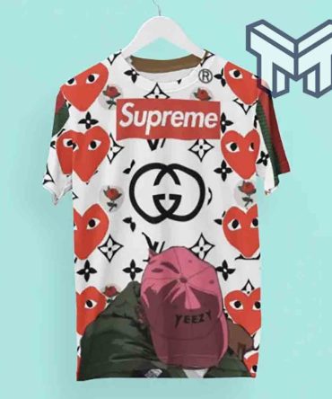 Louis Vuitton Shirt, Louis Vuitton Gucci Supreme Yeezy Cap Heart Pattern White Luxury Brand