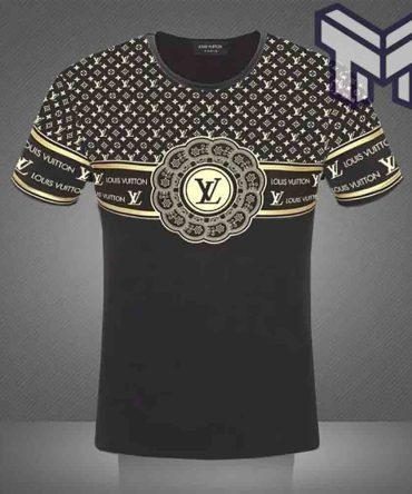 Louis Vuitton Shirt, Louis Vuitton Yellow Pattern Black Luxury Brand T-Shirt For Men Women
